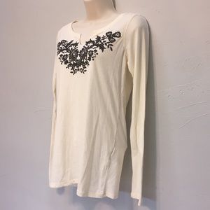Lucky Brand Knit Wear Long Sleeve Lace Accent Top